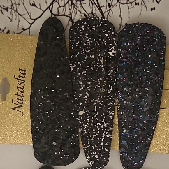 Natasha Large Black Shimmer Barrettes (2 sets of 3), New - Picture 3 of 3